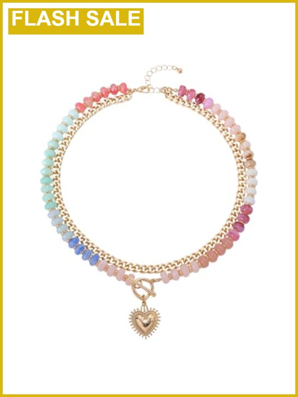 14K Gold Plated Layered Beaded Necklace Heart Pendant Boho Y2K